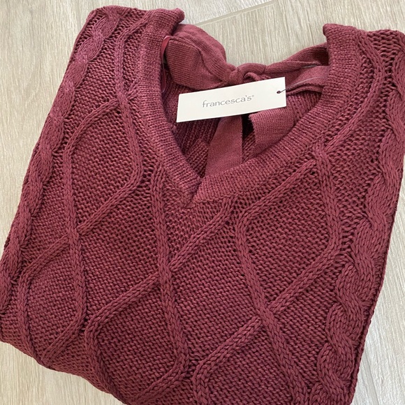 Cupcake Clothing Ltd. Burgundy V-Neck Cable Sweater With Tie Back NWT Si… - Picture 11 of 12